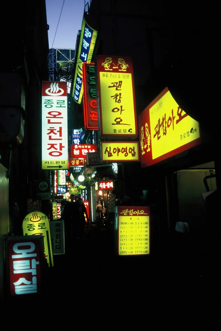 피맛골의 밤은 간판으로 밝았다